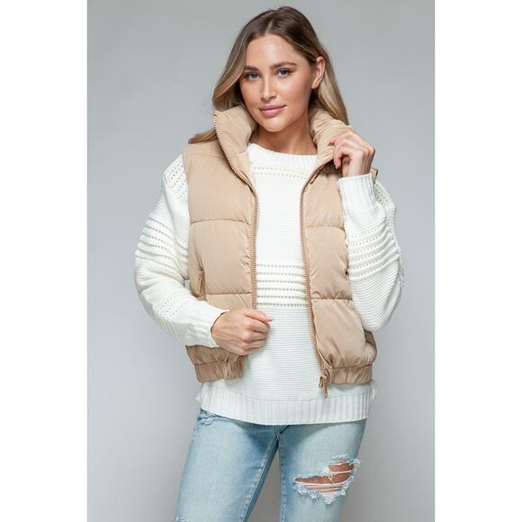 SNOBBISH Iced Coffee Tan Fine Fur Lining Quilted Puffer Vest Full Zip Misses NEW - Picture 4 of 9